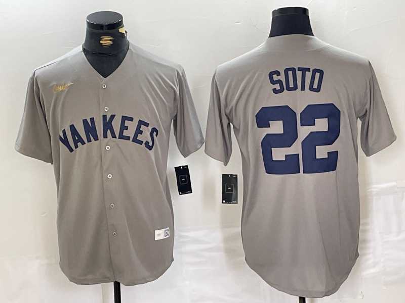 Mens New York Yankees #22 Juan Soto Name Grey Stitched Nike Throwback Jersey
